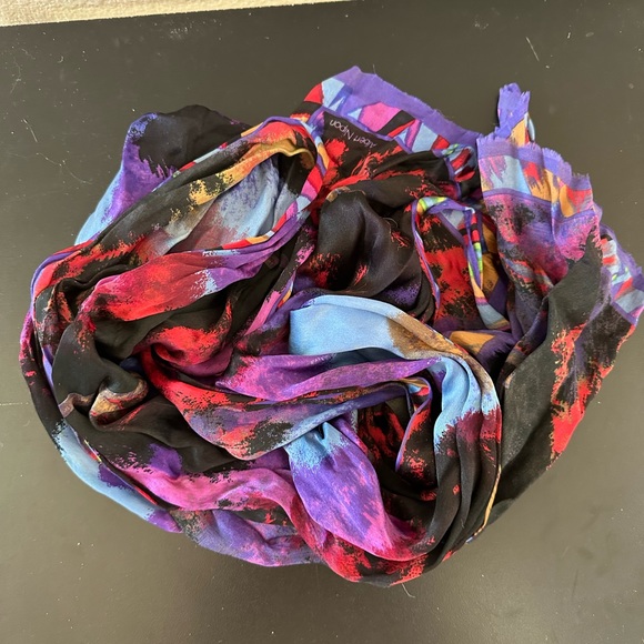 Albert Nipon Long Multicolored Silk Scarf - Picture 5 of 8